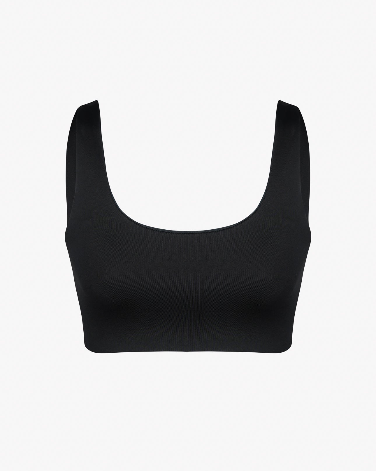 Das Hale Bikini Oberteil von Main Design wird vor einem weißen Hintergrund präsentiert. Dieses schwarze, ärmellose Wendeoberteil hat einen schmeichelhaften Rundhalsausschnitt, der einen U-Ausschnitt mit minimalistischer Eleganz für vielseitiges Styling verbindet.