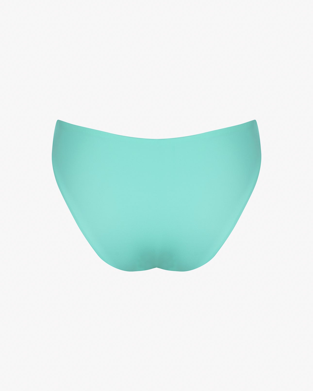 Ein aquagrünes Paar Luxe Bikinihosen von Main Design aus recycelten Materialien verfügt über einen brasilianischen Schnitt auf schlichtem weißem Hintergrund mit einem glatten und dehnbaren Stoff ohne sichtbare Nähte oder Etiketten.