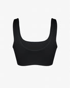 Das Hale Bikini Oberteil von Main Design ist ein schwarzes, ärmelloses bauchfreies Top mit schmeichelhaftem Rundhalsausschnitt und Sonnenschutzfaktor 50+, abgebildet auf einem schlichten weißen Hintergrund.