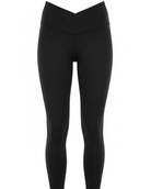 Black active wear leggings with a v waist band on top