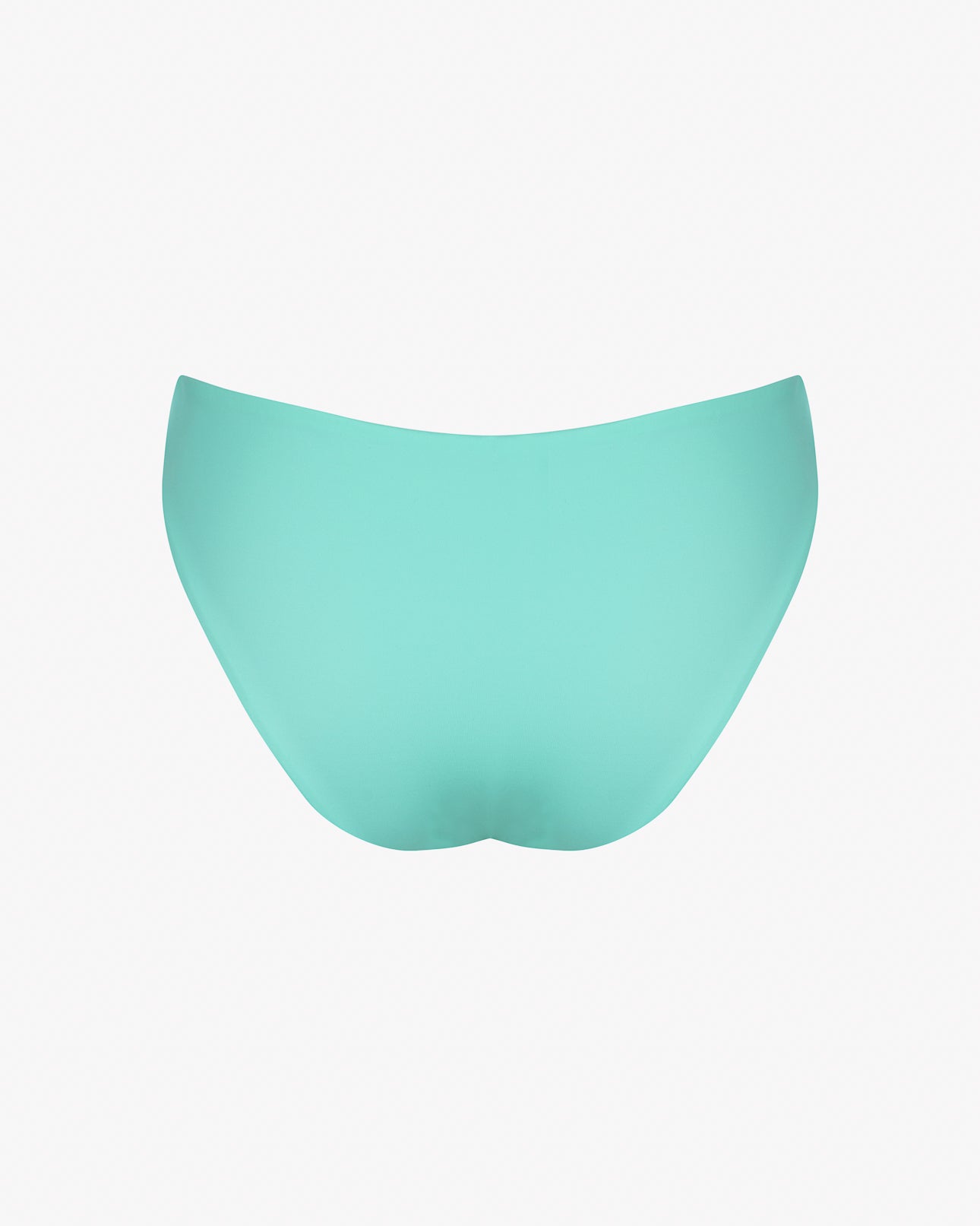 Ein aquagrünes Paar Luxe Bikinihosen von Main Design aus recycelten Materialien verfügt über einen brasilianischen Schnitt auf schlichtem weißem Hintergrund mit einem glatten und dehnbaren Stoff ohne sichtbare Nähte oder Etiketten.