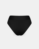 Die Alice Bikini Hose von Main Design ist eine schwarze nahtlose Damenunterwäsche im Bikini-Stil mit hoher Taille, die von hinten auf einem einfarbig weißen Hintergrund gezeigt wird.