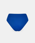 Die Alice Bikini Hose von Main Design ist eine leuchtend blaue Bikinihose mit hoher Taille, die aus recycelten Materialien hergestellt wurde. Sie wird von hinten vor einem weißen Hintergrund gezeigt.