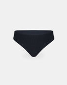 Ein Paar Luxe Glitter Bikini Hose von Main Design, brasilianisch geschnittene Bikiniunterwäsche in Schwarz aus recycelten Materialien, abgebildet auf einem schlichten weißen Hintergrund.