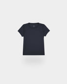 Das Main Design Aina Kinder UV Shirt, ein nachhaltiges Kurzarm-T-Shirt in dunklem Marineblau, ist auf einem weißen Hintergrund abgebildet.