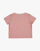 Das Lush UV Surf Shirt von Main Design besticht durch kurze Ärmel, vertikale orange-weiße Streifen auf schlichtem Grund, eine lockere Passform und einen schlichten Rundhalsausschnitt. Es bietet stilvollen Sonnenschutz mit LSF 50+.