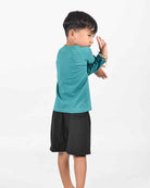 Marlon Kids Lycra in deep sea, Lean Boardshorts in black