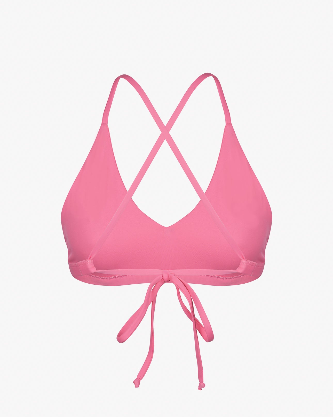 Das Pasta Bikini Oberteil von Main Design ist ein rosa Bikinioberteil aus recycelbaren Materialien. Es verfügt über dünne Träger, die sich elegant am offenen Rücken kreuzen, ergänzt durch ein Schleifendesign und bietet Raffinesse mit glattem und schlichtem Stoff – ideal für jeden Strandausflug.